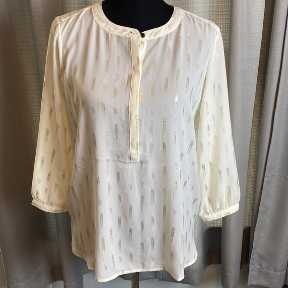 JM Collection Women’s Cream Color Blouse w/ Gold Accents 3/4 Sleeve sz PL. NWT - Picture 1 of 9